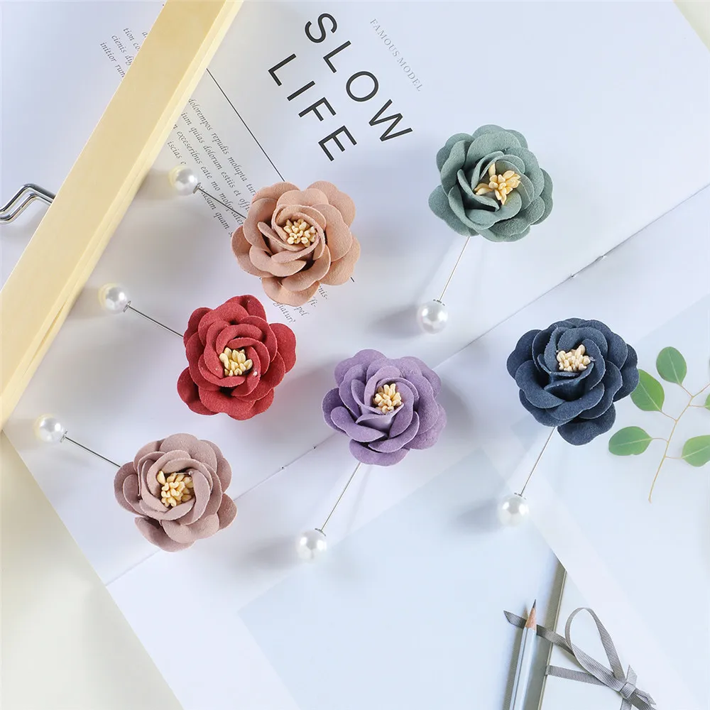 6pcs/lot Handmade Women Flower Brooch Pin Solid Cloth Fabric