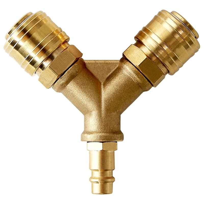

NEW-Brass Compressed Air Distributor 2 Way With Couplings Air Hose Quick Connect Distributor Y Distributor Air Distributor