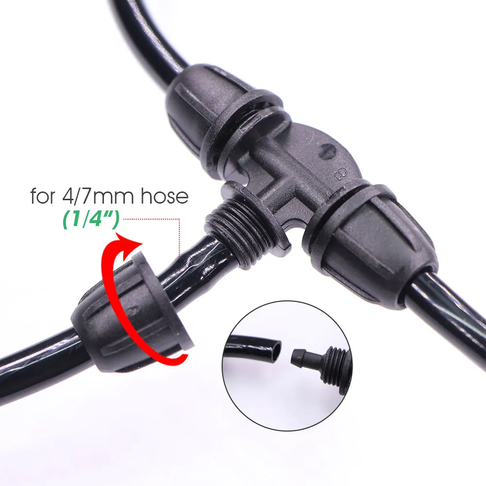 Description Picture 5 of item30PCS Garden 4/7mm Hose Lock Tee 1/4" 3-Way Connectors Greenhouse Plants Drip Irrigation Joint for Watering Tube Fitting Adapter