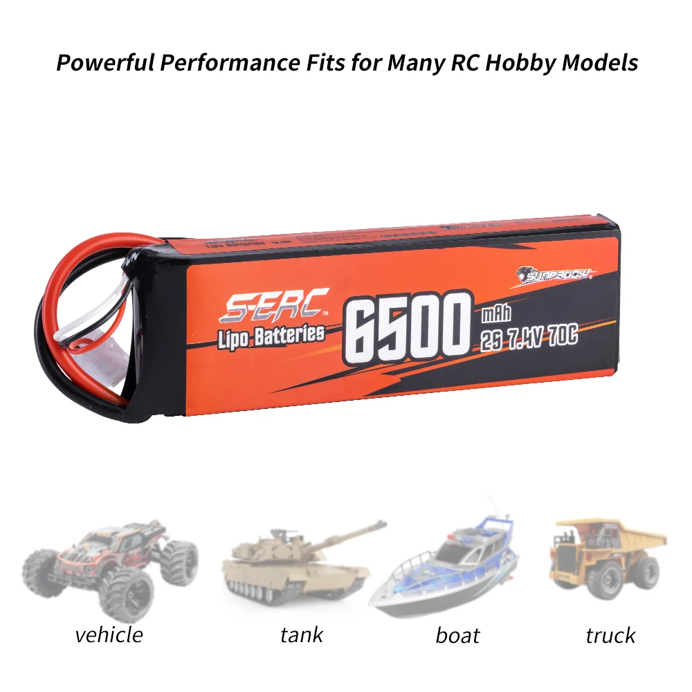Sunpadow 2S Lipo Battery for 6500mAh 7.4V 70C 100C 130C TRX Plug with RC Drone Drift Car Vehicles Monster Truck Tank Boats 3