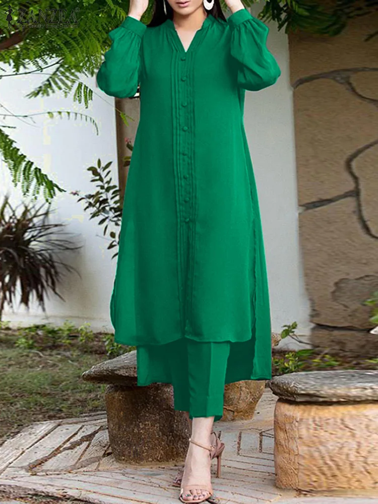 ZANZEARetroLongStraightPantSuitWomenSolid2PCSPantSetsFashion