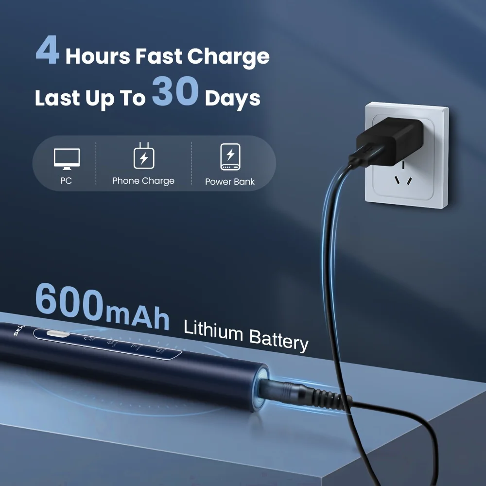Sejoy Electric Sonic Toothbrush USB Rechargeable 6 Replacement Heads 3 Gears Long Battery Life Tooth Brush electric toothbrush