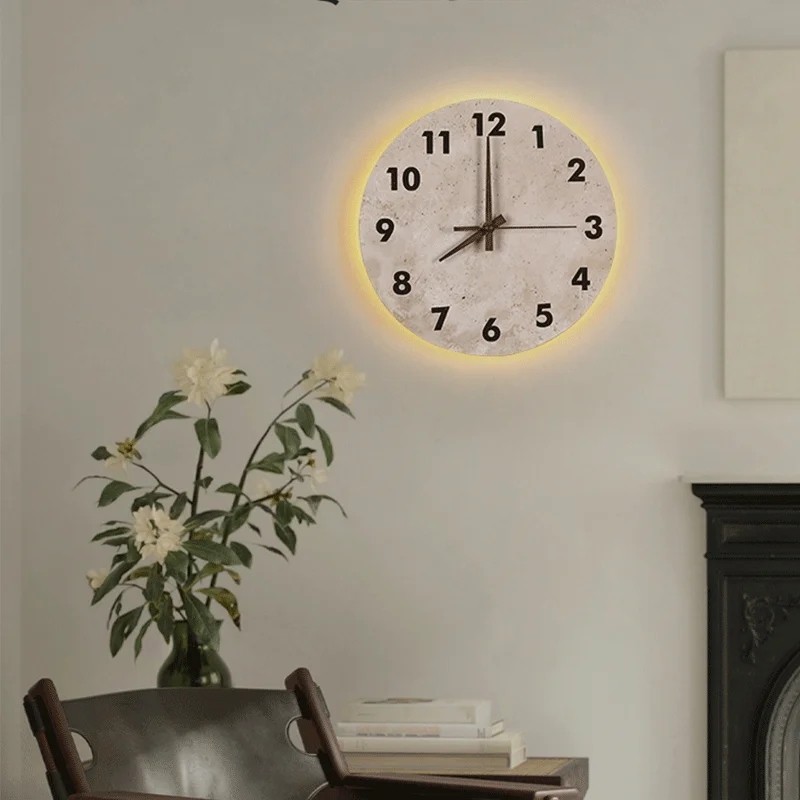 Vintage Round Shape Natural Stone Clock Art Decoration Wall Lamp Interior Wall Lights Bedroom Decor Led Sconce Home-appliance