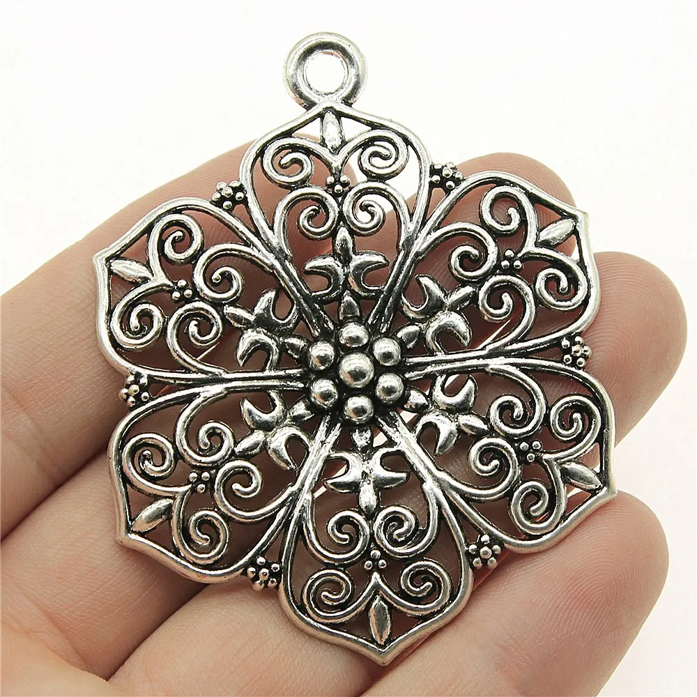 

2pcs 66x52mm Filigree Big Flower Carved Bohemia Pendants Charm For DIY Jewelry Making Necklace Making