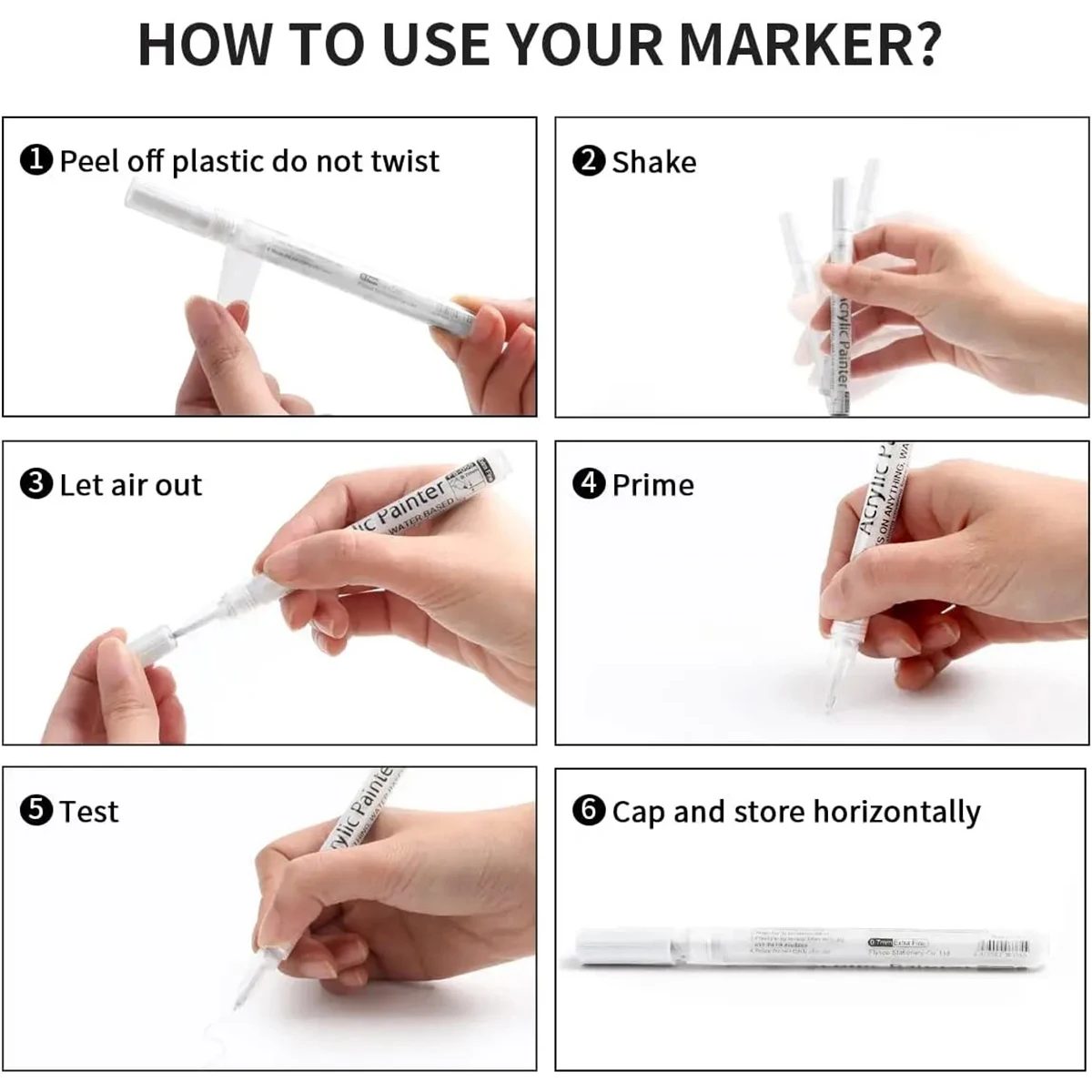 Acrylic Paint Markers 6White Acrylic Markers Coloring Painting Graffiti DIY Most Surfaces Students Art Supplies