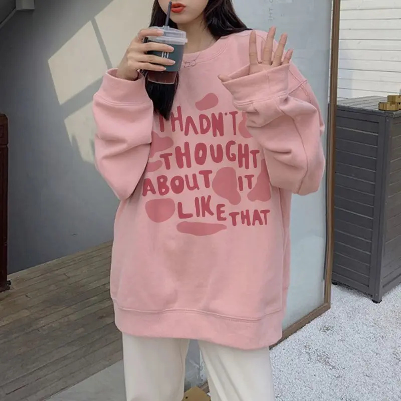 Korea Hoodies Pullover Thickened Round Neck Pure Cotton Sweater Women Casual Sweater 2023 New