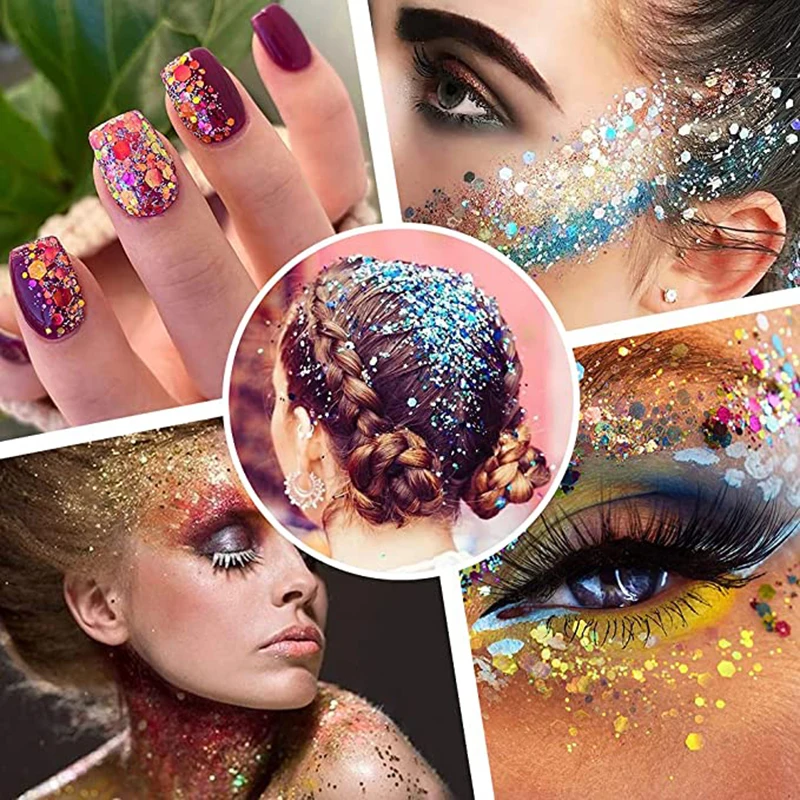 Nail glitter 50g Holographic Nail Glitter Powder Sparkly Laser Gold Silver Mixed Hexagon Shape Chunky Sequins Dust DIY Nail Art Decoration