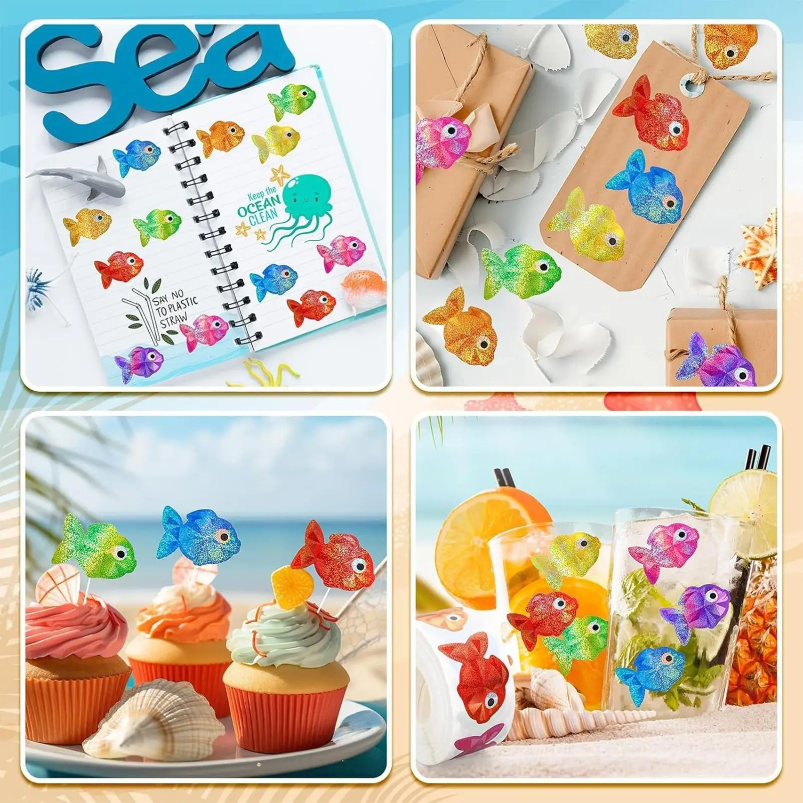 Sea Fish Stickers Adhesive Decals 500 Sheets Reward Fish Stickers For Teachers For Boys Toddler Teens Students Scrapbooking