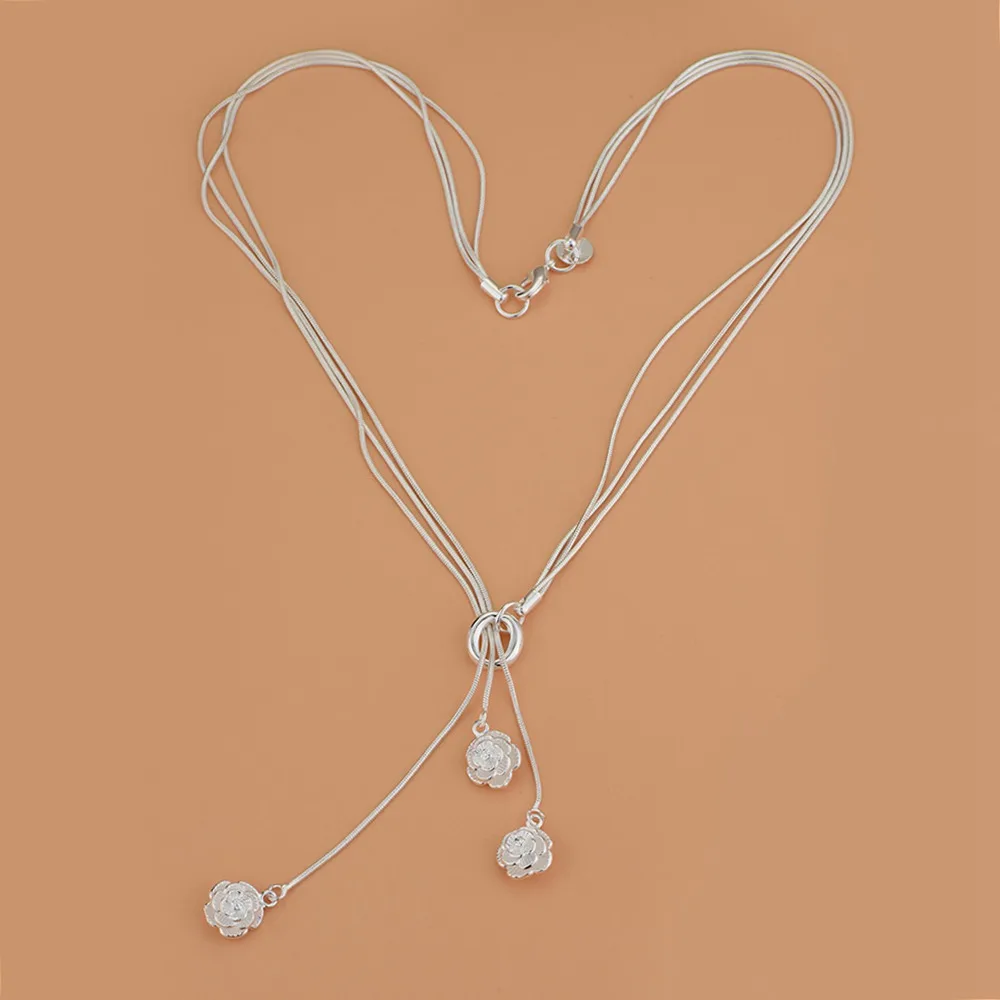 925 Sterling Silver Necklace Pendan Three Rose Flowers For Women Exquisite Student Girlfriend Jewelry Accessories Wedding Gift