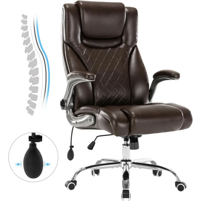 

Executive Office Chair Desk Swivel Chair High Back Computer Chair - Adjustable Lumbar Support with Flip-Up Arms PU Leather Chair