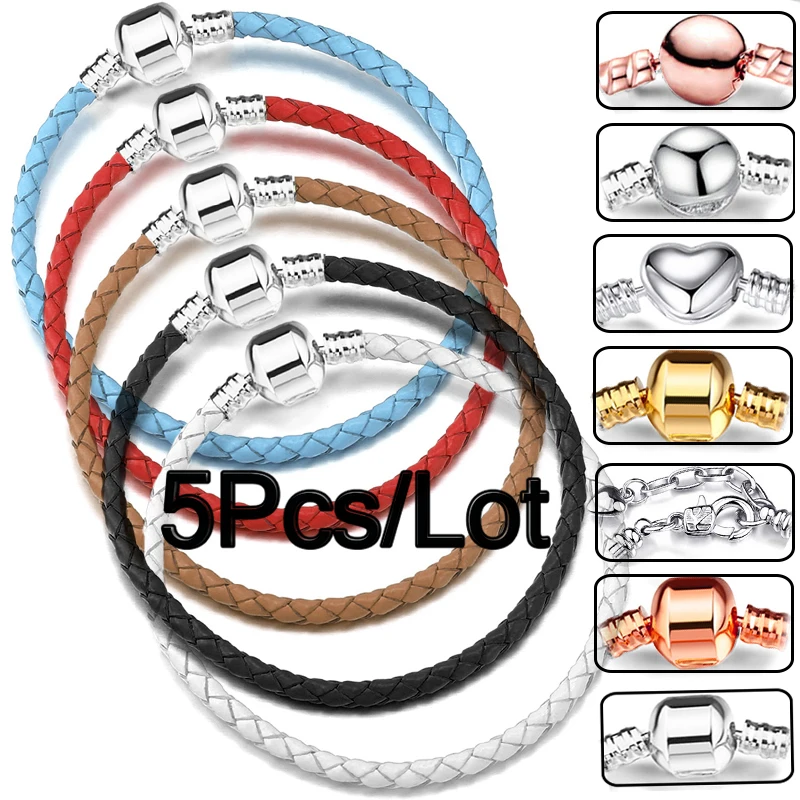 5pcs/lot 2022 Trendy Pu Leather Chain Charm Bracelets With 7 Styles
