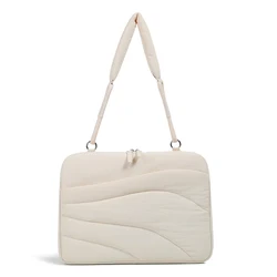 Ultra - Thin Shockproof Laptop Sleeve and Shoulder Bag in Puffy Design - 13 - 14inch (Beige)