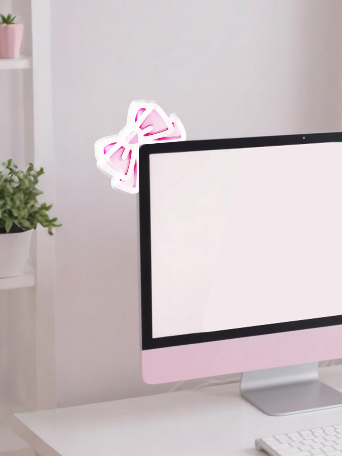 Charming Pink Bowknot Desktop Accessory - Cute Decor for Gaming Setups & Home Offices