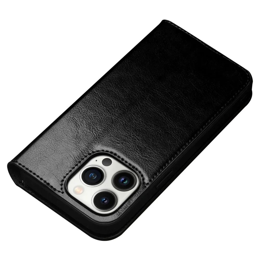 QIALINO Luxury Ultra Slim Handmade Case for iPhone 15 Pro Max Genuine Leather Wallet Card Slot Bag Flip Cover for iPhone 15 Plus