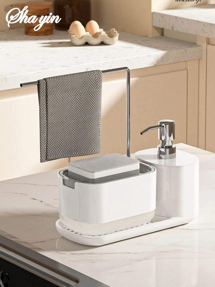Dual Soap Dispenser with Sponge And Dishcloth Holder Kitchen Hand Dish Soap Dispenser with Tray Multi-Functional Kitchen Soap