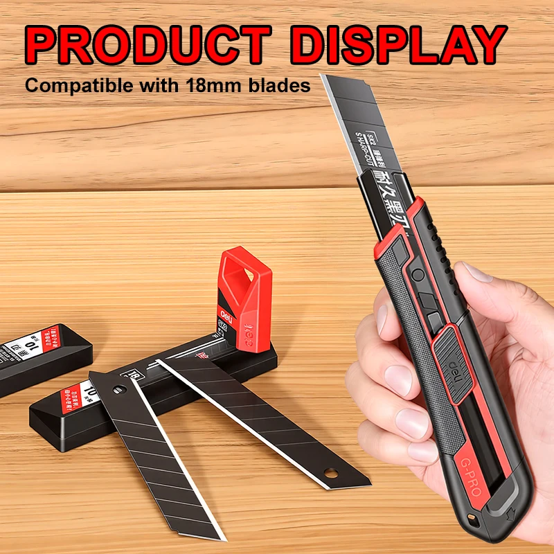 ABS 플라스틱 바디의 헤비듀티 유틸리티 나이프 - 블랙 SK2 블레이드, 18mm 칼날, 산업 및 건설용으로 날카롭고 내구성이 뛰어남