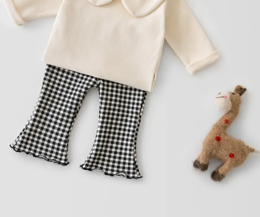 9764A Children Pant Korean Girls Plaid Bell Bottoms Summer New Baby Girl Casual Pants Cotton Trousers Fashion Bell Bottoms