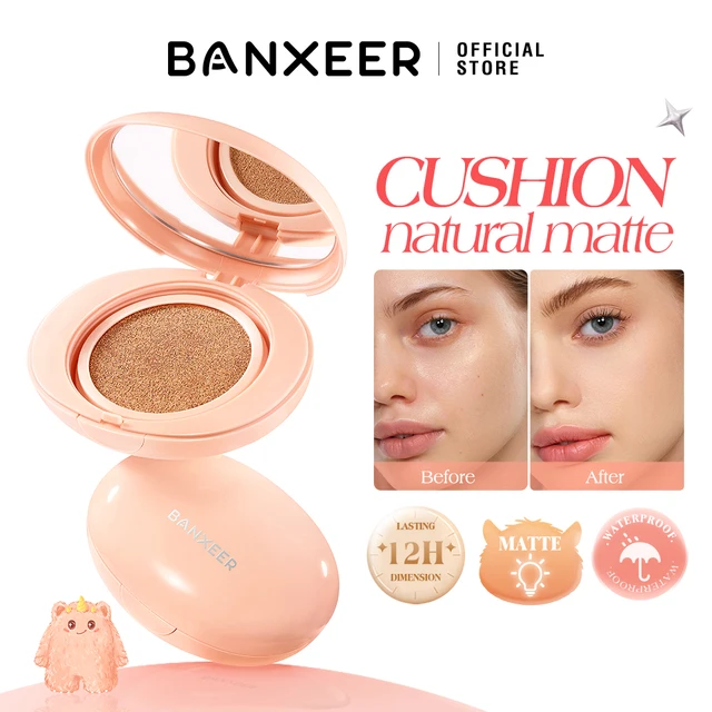 BANXEER Cushion Cream Fuller Natural Coverage Waterproof Oil-controlling Matte Finish Cushion Compact With Puff Face Makeup