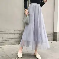Vintage Tulle Skirt Women Streetwear Elastic High Waist Mesh Pleated Skirts Summer Elegant Korean A Line Office Ladies Skirt New - Image 2