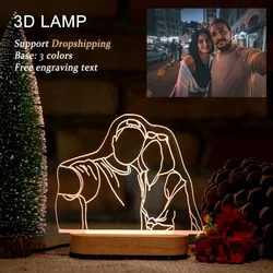 Personalized Led Night Light Wooden 3 Color Base Custom Photo&Text Personalized Valentine's Day Wedding Birthday 3D Lamp Gifts