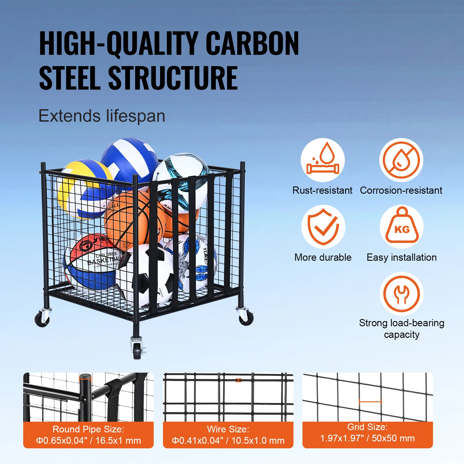 Steel Sports Ball Storage Cart for Indoor Outdoor Use