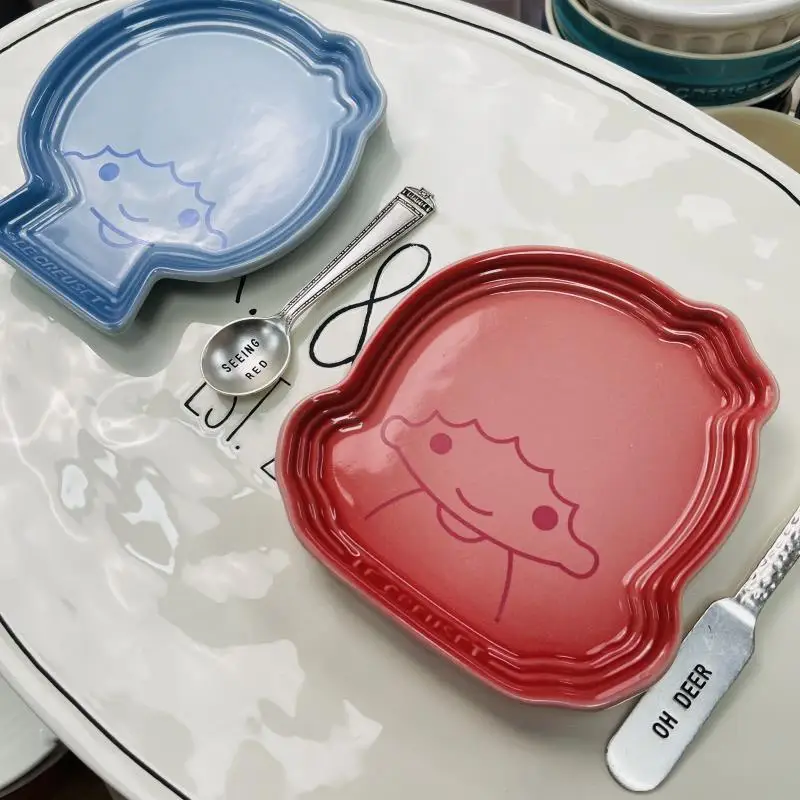 French Gemini Boys Girls Small Plate Seasoning Children's Dining Rice Plates Tableware Small Dish Ceramic Bread Sushi Plate ceramic dessert plates
