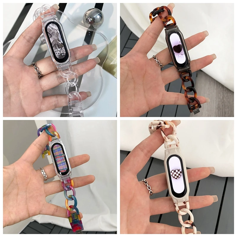 

Resin Strap For Xiaomi Mi Band 8 7 6 5 4 Wristband Fashion Amber PC Bracelet For Miband 3 4 5 Watchband Replacement Correa Strap