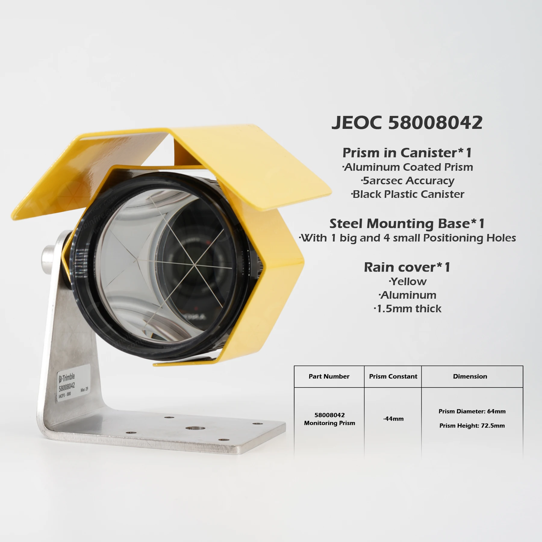 JEOC 대형 모니터링 반사 프리즘, 5/8 어댑터 및 Tribrach가 있는 Trimble 5 반사경, 토지 측량 장비 액세서리