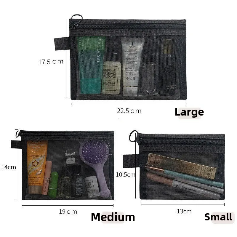 Large Capacity Mesh Cosmetic Bag Square Bag Pencil Cases Makeup Bags Organizer Case Wash Pouch Storage Toiletry Bag Outdoor