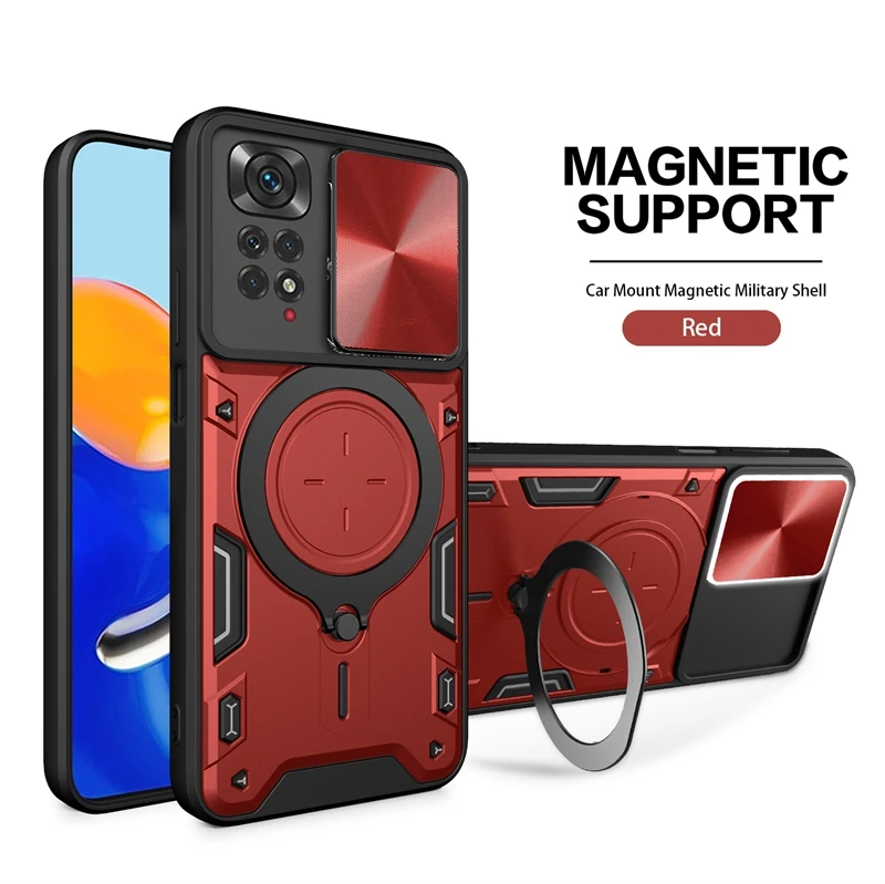 Slide Camera Shockproof Armor Phone Case with Stand Back Cover