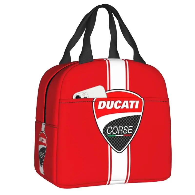 

Итальянский мотоциклетный Ланч-бокс Ducatis, Женский термоохладитель для мотоцикла, изолированный Ланч-бокс для еды, детская школьная сумка-тоут для пикника