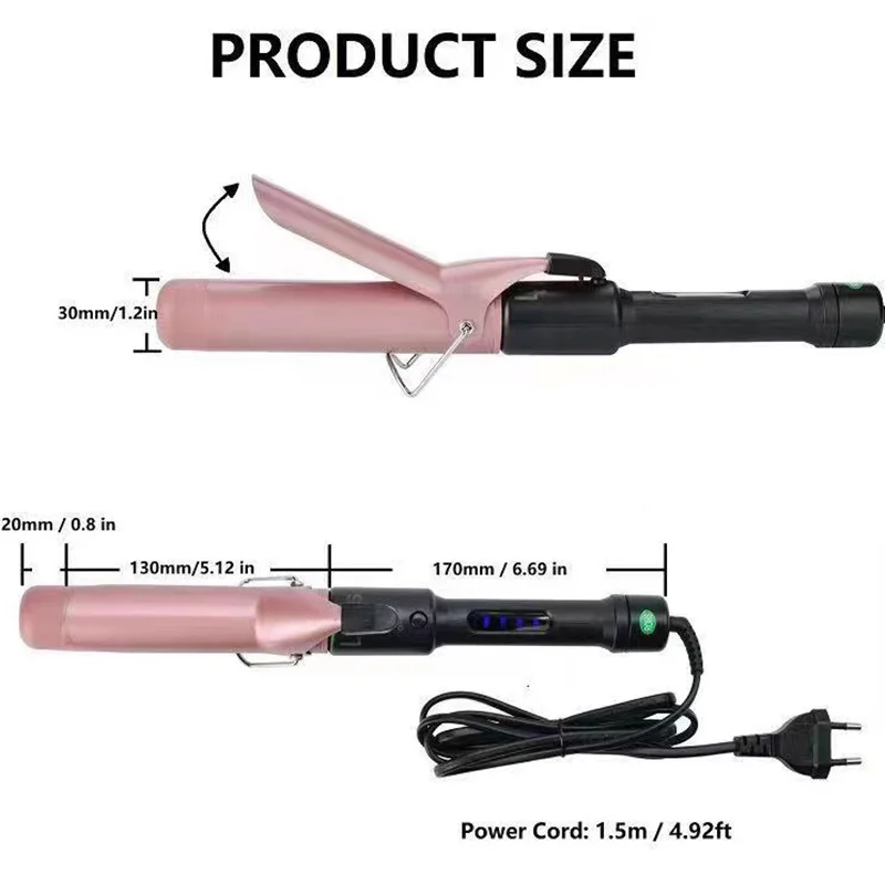 25mm 1 Inch Hair Curling Iron Tourmaline Coating Barrel Curler LCD Display 9 Heat Setting