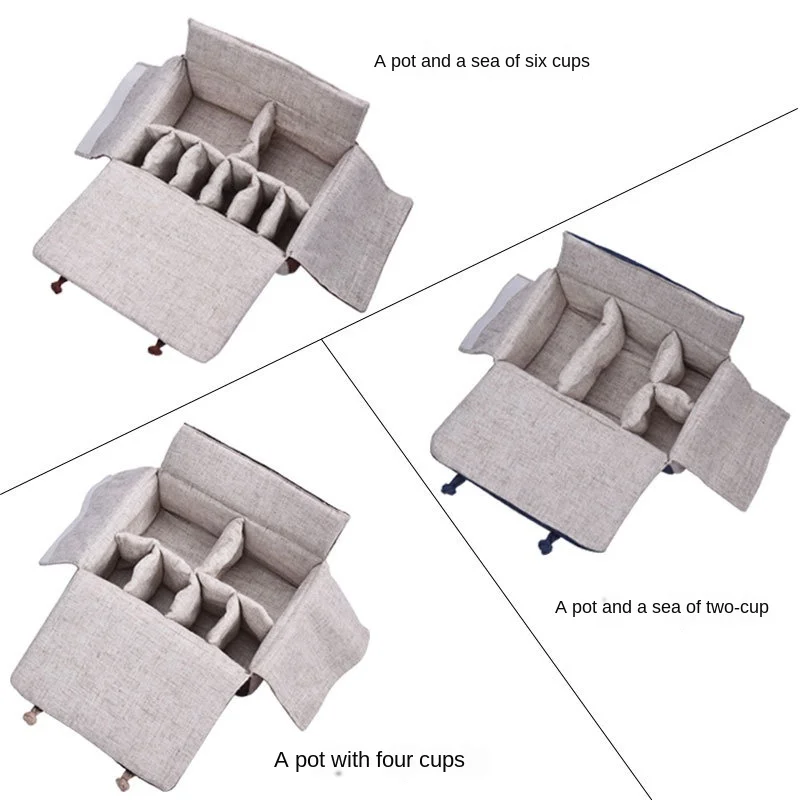 Outdoor Travel Teaware Storage Bag Linen Material Tea Cozies Portable For 2 Teapots 2/4/6 Cups Buckle Design Hand Bag ZH559