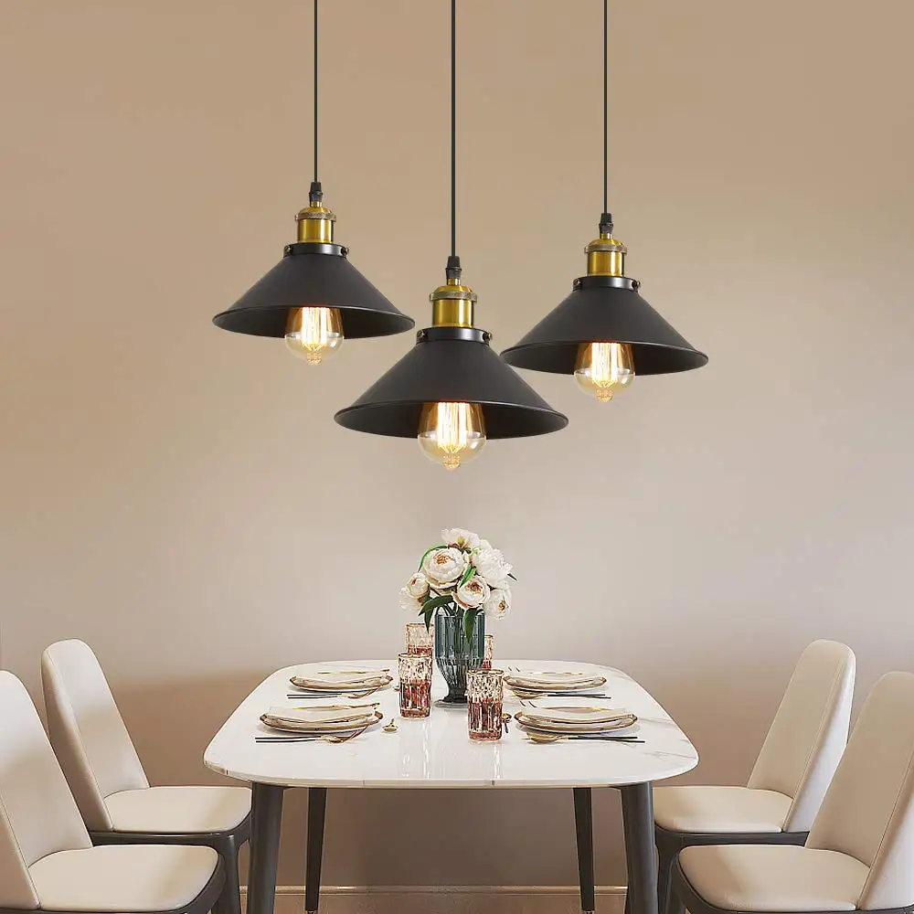 3 Lights Vintage Industrial Pendant Light, Metal Edison Design,Black Metal Hanging Chandeliers,E27 Ceiling Lighting for Kitchen