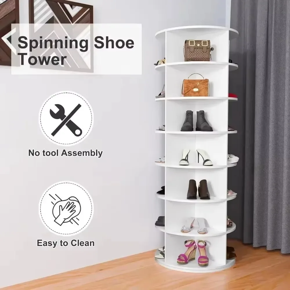 Shoe Rack 7-Tier Spinning, Free Standing Rotating Tower 360°, Easy To Assemble, Space-Saving,White Easy To Clean Shoe Cabinet 5