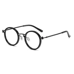 High-Quality Men's Round Alloy Reading Glasses with Anti Blue Light Clear Lenses - +150 (Black)