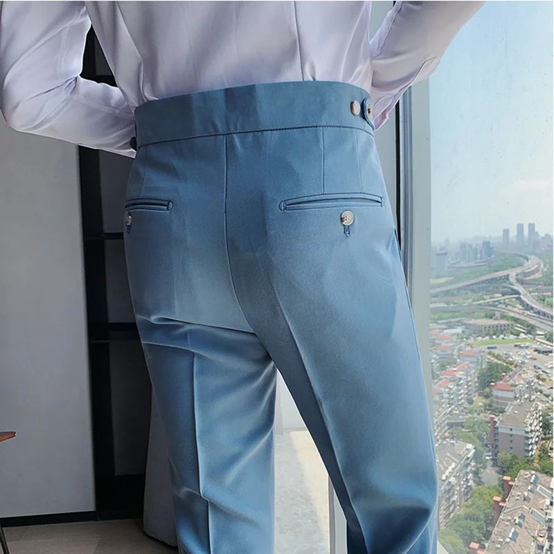 British Style Simple High Waist Casual Pants Slim Solid Suit Trousers  Pantalon De Travail Pour Homme 2022 Business Korte Homme - AliExpress