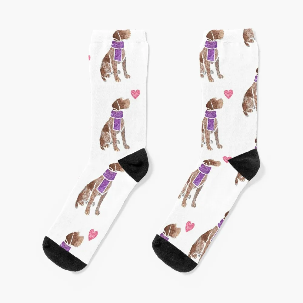 

Watercolour German Wirehaired Pointer dog Socks Hiking boots luxe floral Rugby Socks Ladies Men's