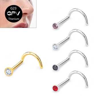 G23 티타늄 코 네일 상감 멀티 컬러 미세 지르콘 0.8mm 작은 라인 직경 피어싱 쥬얼리 코 네일, 1 개 10 개