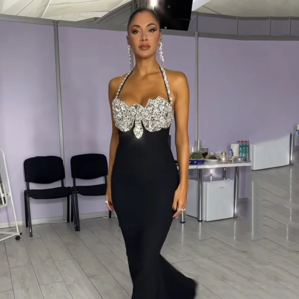 Sexy Beading Bandage Dress Women Elegant Halter Clothes Celebrity Party Club Bodycon Dresses