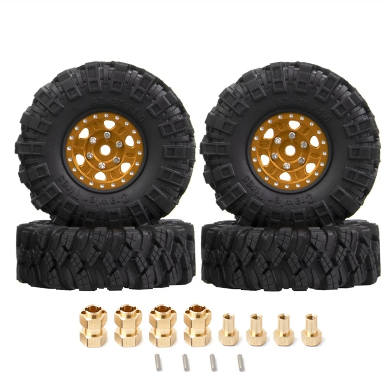 

4 Pcs Yellow Rim Tire Set RC Car Wheel 62X21mm 1.0 Inch For 1/18 1/24 RC Crawler Car Axial SCX24 AX24 TRX4M FCX24