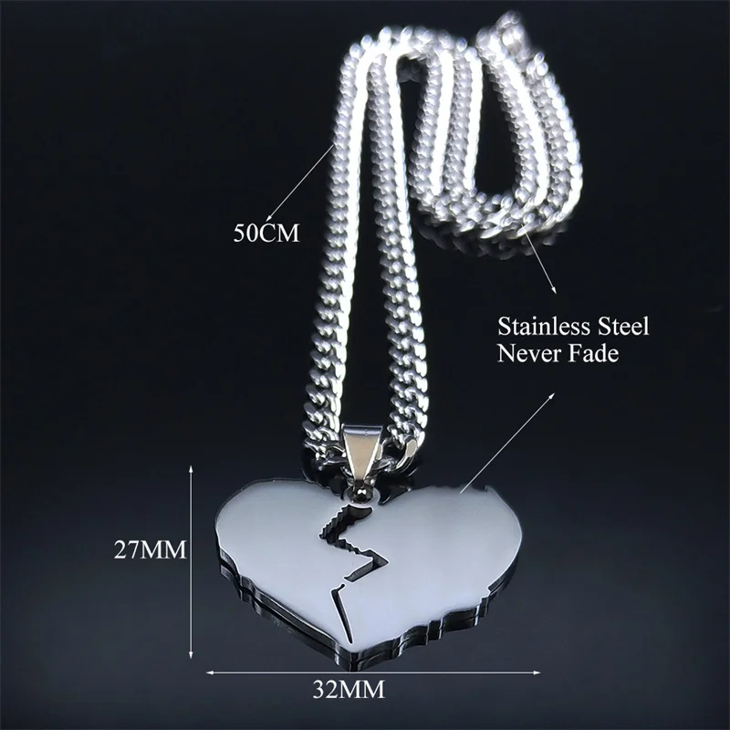 2024 Punk Broken Heart Stainless Steel Necklace Pendant for