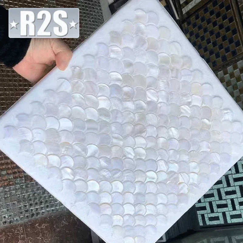 

Shell Mosaic Tile Natural White Mother of Pearl Wall Backsplash Bathroom Tiles fish scale sheet kitchen