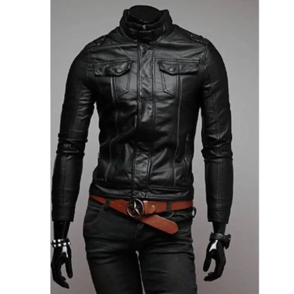 PU Jacket Vintage Retro Youth Moto Coats  Faux Leather Motorcycle Windproof Outerwear Gentlemen Cavalier Clothing Men Streetwear