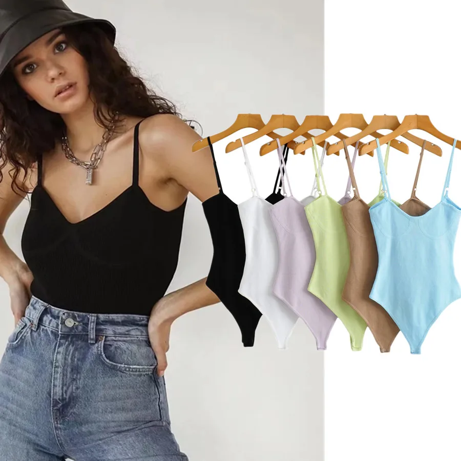 

Elmsk England Style Strapless Pure Color Sexy Knitted High Street Vintage Spaghetti Rib Bodysuits Women Tops