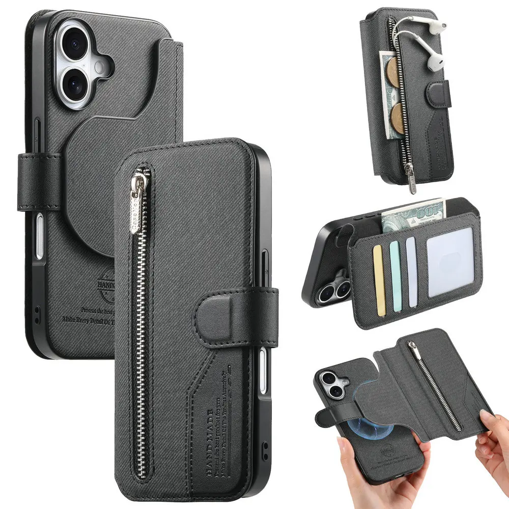 Deluxe Zipper Leather Wallet Case - 2-in-1 Design