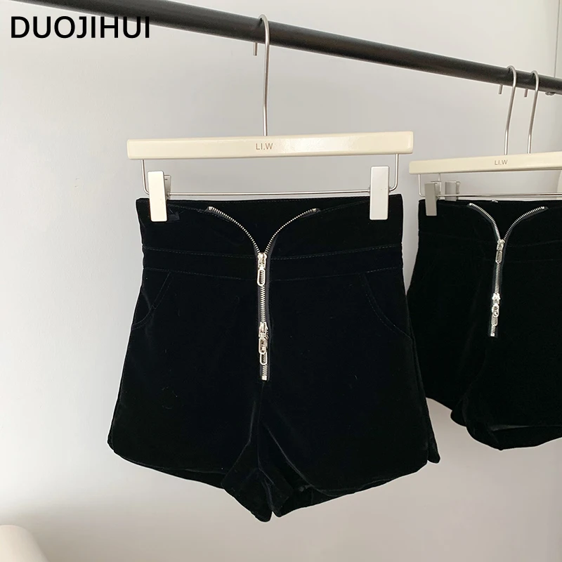 DUOJIHUI Autumn Black Chic High Waist Female Shorts Classic Loose A-line Fashion Zipper Simple Solid Color Casual Women's Short