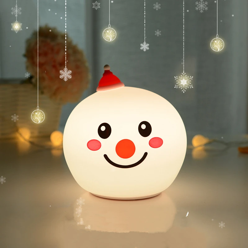 

LED Night Light Bedroom Pat Sensor Snowman Ambient Light Silicone USB Powered Bedside Lamp Colorful Cartoon Christmas Decoration