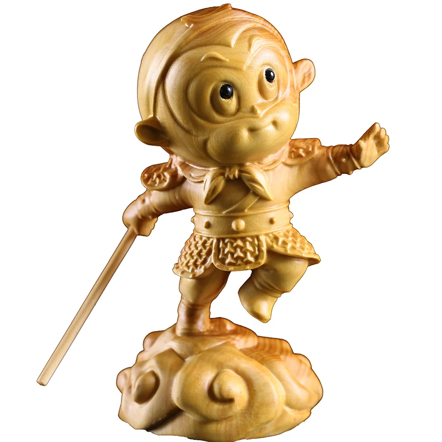 

Cartoon Monkey King Wukong 10cm Chinese Boxwood Statu Dolls Gift Carved Decor Wall Figurines Garden Miniatures