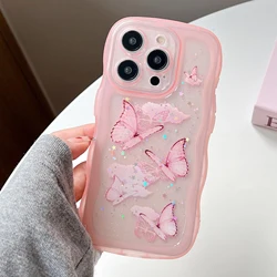 Luxury Glitter Starry Sky Butterfly Resin Phone Case with Irregular Wavy Edge - iPhone 12 Pro (Pink)